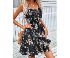 SHEIN VCAY Floral Print Tie Front Cami Dress SKU: swdress23210412543