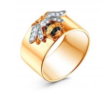 Кольцо из золочёного серебра со шпинелью, фианитами и родированием - Пчела К-221зр416205