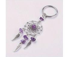 1pc Unisex Natural Crystal Chunks Dreamcatcher Design Stainless Steel Keychain, Ideal Gift For Friends SKU: sc2403257855899930