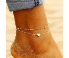 1 piece of European and American, fashionable, minimalist love shaped double layered ankle chain for women's beach outings, daily commuting, work gatherings, birthday gifts SKU: sj2307245507579799