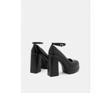 Элегантные женские туфли-лодочки SHEIN MOD черного цвета с ремешком на щиколотке, украшенные пряжкой со стразами, на платформе и массивном каблуке из искусственной лакированной кожи АРТИКУЛ: sx2305099306496563