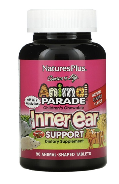 Source of Life, Animal Parade, детские жевательные таблетки для поддержания здоровья внутреннего уха, со вкусом натуральной вишни, 90 таблеток в форме животных