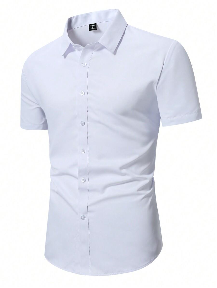 Manfinity Mode Men Solid Color Short Sleeve Shirt, Suitable For Summer Layering SKU: sm2403086222482618