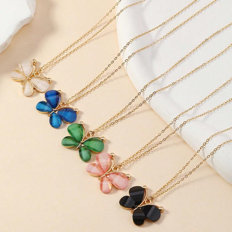 1 шт 1pc Exquisite Necklace With Gorgeous Crystal Design In Blue, Red & Multicolor, Large Butterfly Shape Pendant Decor And Gold-Tone, Suitable For Children, Women Parties, Dates, And Mother Day Gifts. SKU: sj2404093144581160